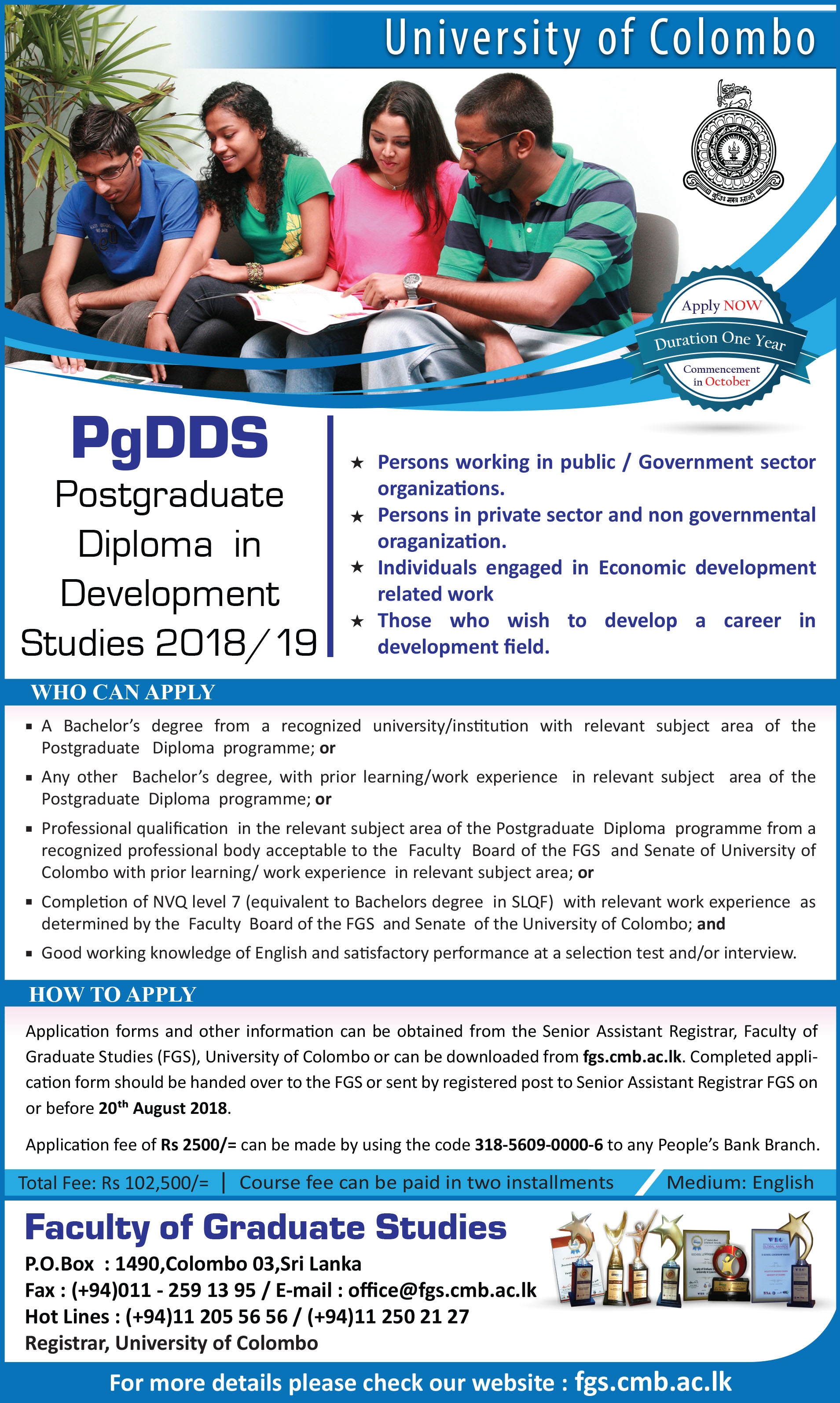 Postgraduate Diploma in Development Studies (PgDDS) 2018/19 - Faculty of Graduate Studies -  University of Colombo